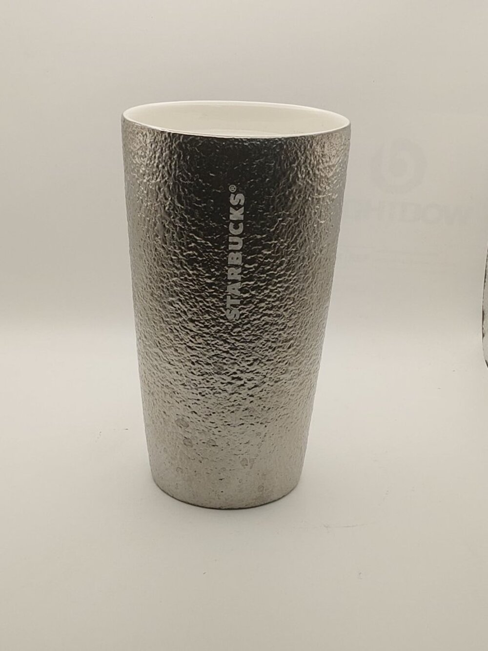 Starbucks 2023 Holiday Silver Metallic Foil Hammered Texture Ceramic Tumbler Mug